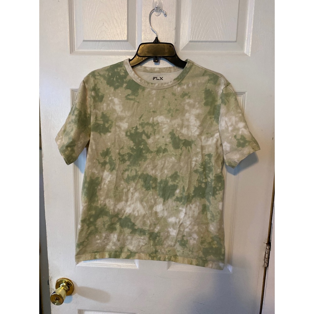 FLX Travel Leisure Mens Small Green White Tie Dye Cotton Short Sleeve T-Shirt
